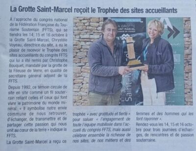 La Grotte Saint-Marcel reçoit le Trophée des sites accueillants